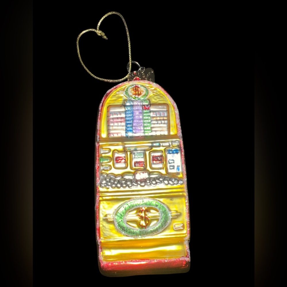 Casino machine Christmas glass ornament Bronner's  gold